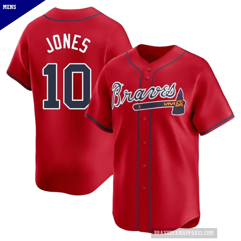 Men's No.10 Chipper Jones Atlanta Braves Red Limited Alternate Jersey