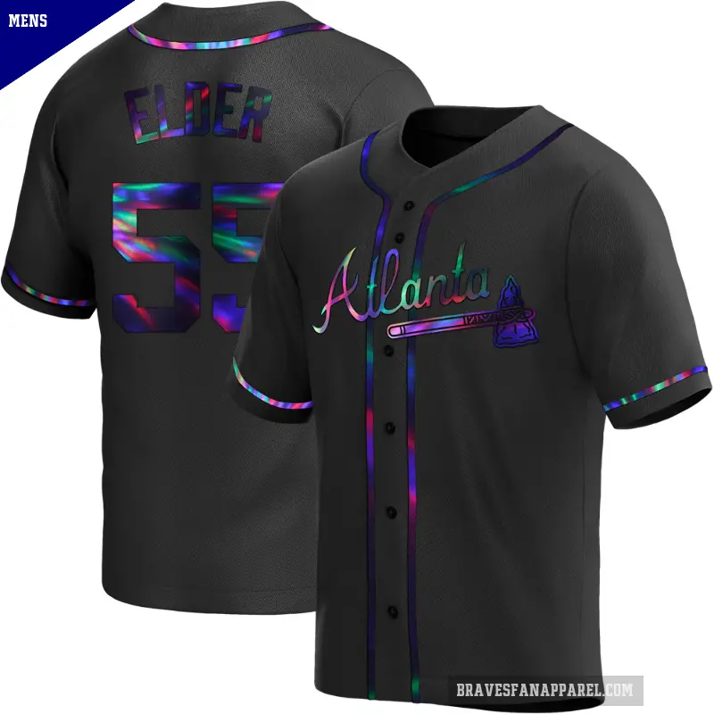 Men's No.55 Bryce Elder Atlanta Braves Black Replica Holographic Alternate Jersey