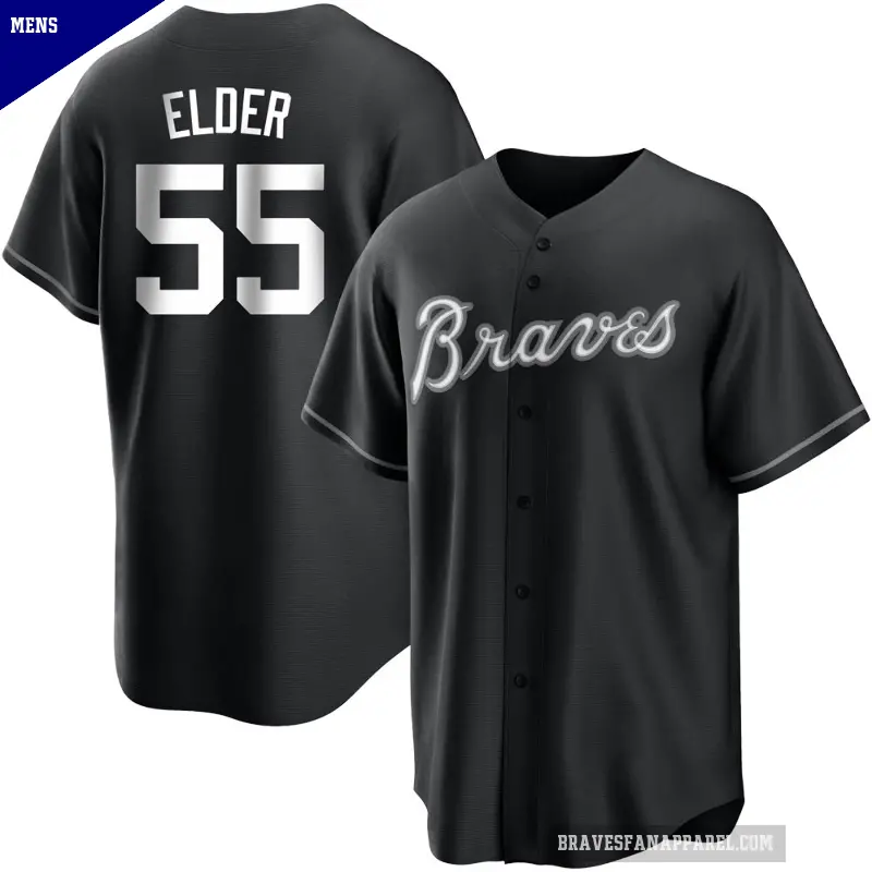 Men's No.55 Bryce Elder Atlanta Braves Black/White Replica Jersey