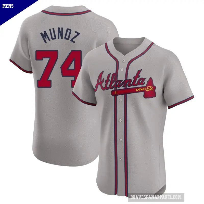Men's No.74 Rolddy Munoz Atlanta Braves Gray Elite Road Jersey