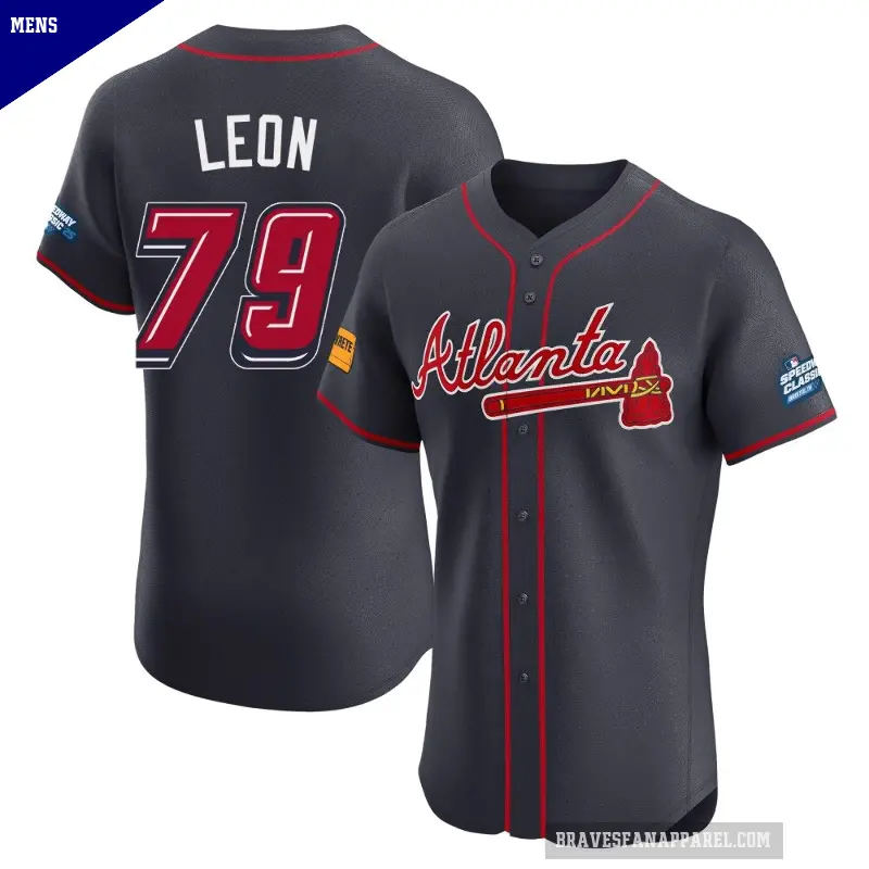 Men's No.79 Sandy Leon Atlanta Braves Navy Elite 2025 Speedway Classic Alternate Jersey