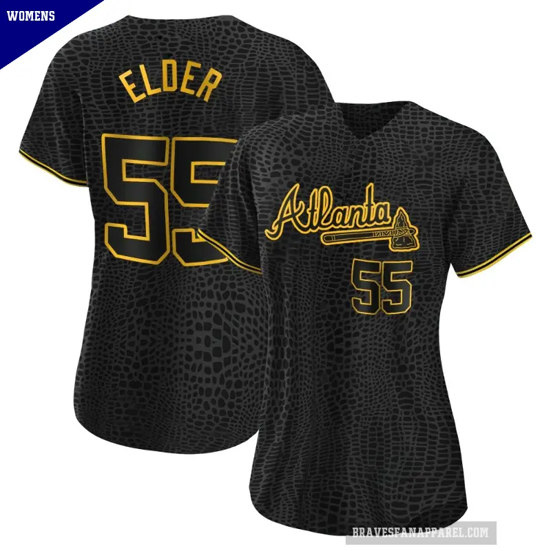 Women's No.55 Bryce Elder Atlanta Braves Black Authentic Snake Skin City Jersey