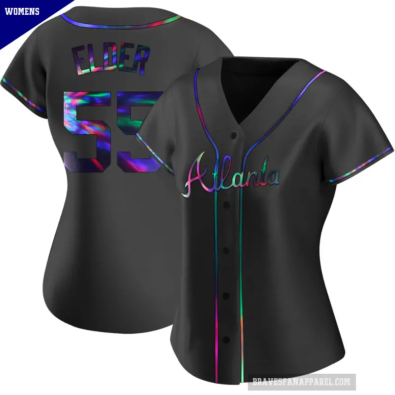 Women's No.55 Bryce Elder Atlanta Braves Black Replica Holographic Alternate Jersey