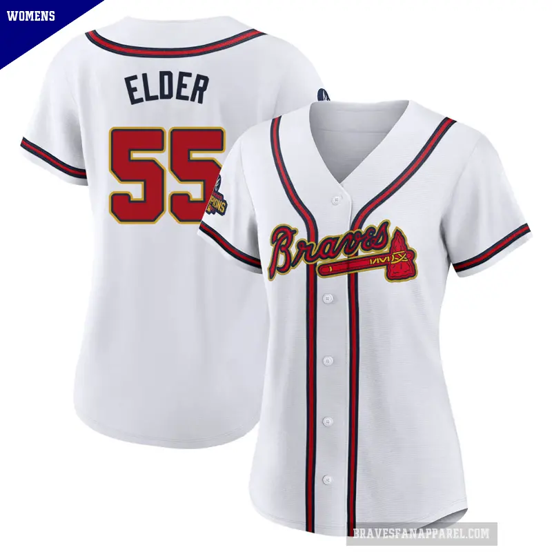 Women's No.55 Bryce Elder Atlanta Braves Gold Authentic White 2022 Program Jersey