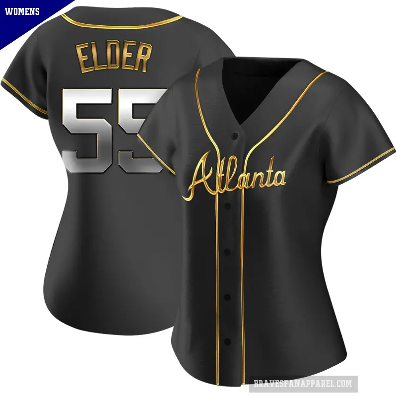 Women's No.55 Bryce Elder Atlanta Braves Gold Replica Black en Alternate Jersey