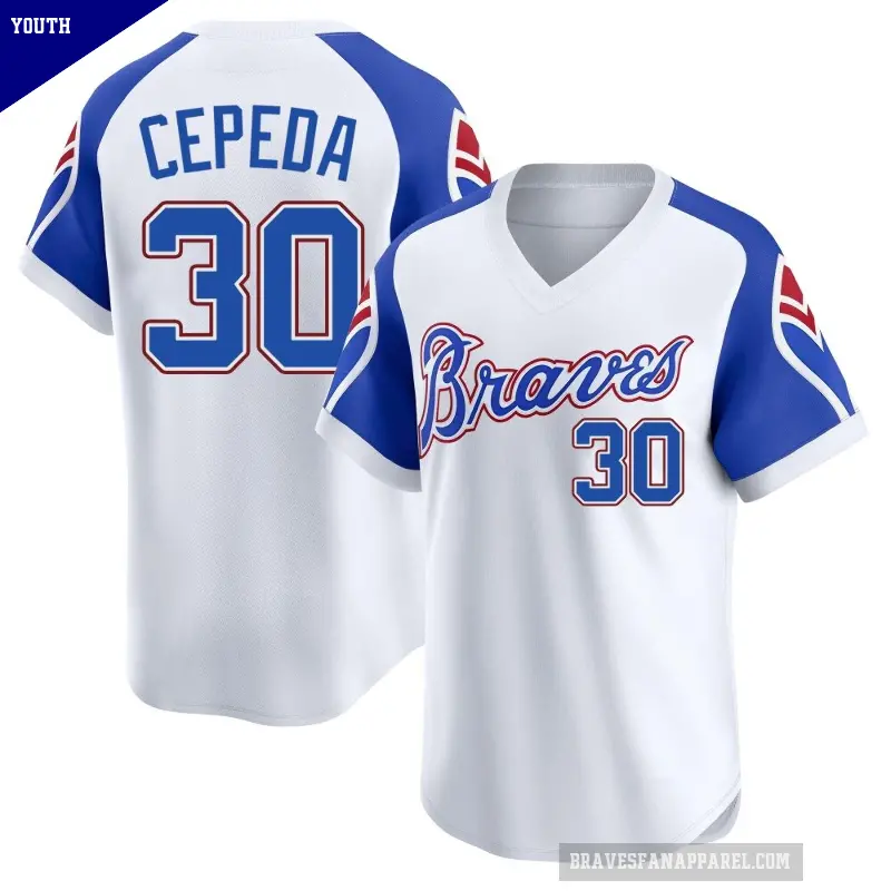 Youth No.30 Orlando Cepeda Atlanta Braves White Limited Throwback Cooperstown Collection Jersey