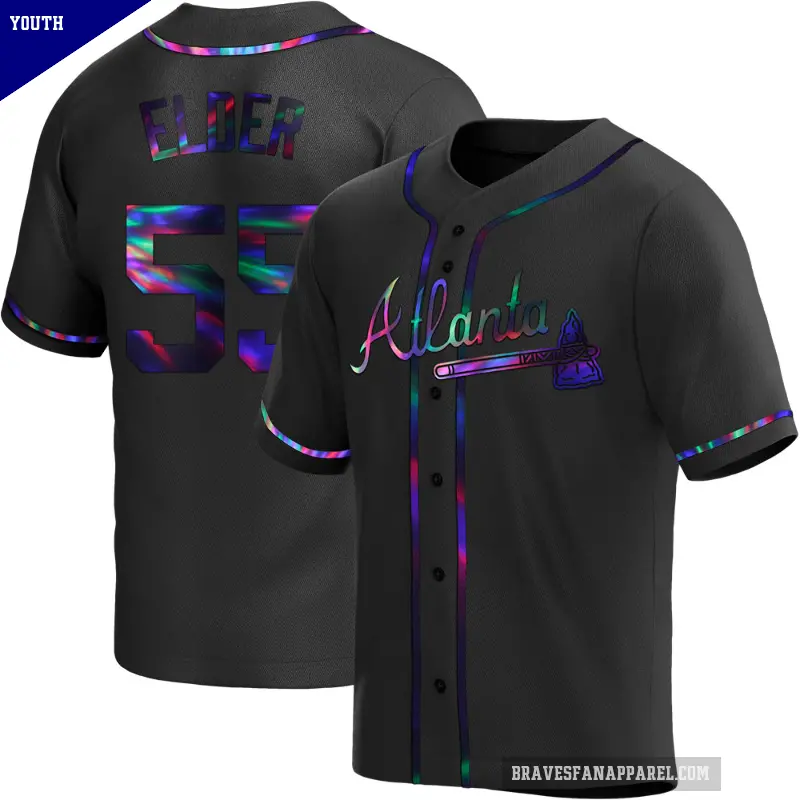 Youth No.55 Bryce Elder Atlanta Braves Black Replica Holographic Alternate Jersey