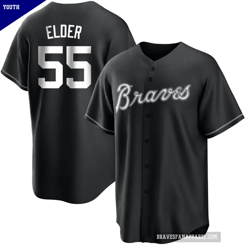 Youth No.55 Bryce Elder Atlanta Braves Black/White Replica Jersey