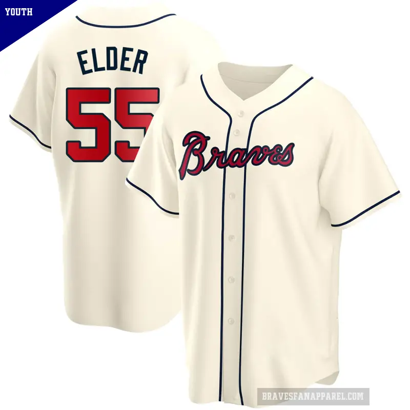 Youth No.55 Bryce Elder Atlanta Braves Cream Replica Alternate Jersey