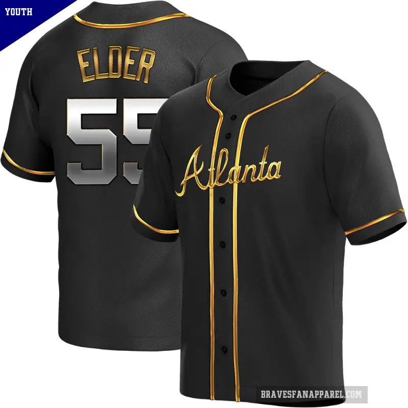 Youth No.55 Bryce Elder Atlanta Braves Gold Replica Black en Alternate Jersey