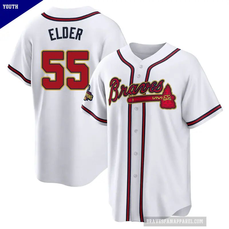 Youth No.55 Bryce Elder Atlanta Braves Gold Replica White 2022 Program Jersey